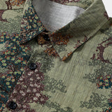 Chemise Casual en Coton à Manches Courtes Verte Vintage avec Imprimé Woodland pour Homme