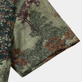 Chemise Casual en Coton à Manches Courtes Verte Vintage avec Imprimé Woodland pour Homme