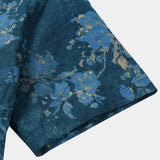 Chemise Casual en Coton à Manches Courtes avec Imprimé Floral Aquarelle en Bleu pour Homme