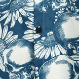 Chemise hawaïenne en coton avec boutons de crâne de tournesol pour homme, à manches courtes, bleue, rock and roll