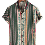 Chemise à Manches Courtes en Coton Vert avec Imprimé d'Éléphant Rayé pour Homme