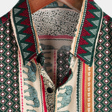Chemise à Manches Courtes en Coton Vert avec Imprimé d'Éléphant Rayé pour Homme
