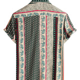 Chemise à Manches Courtes en Coton Vert avec Imprimé d'Éléphant Rayé pour Homme