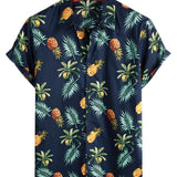 Chemise Hawaïenne en Coton à Manches Courtes avec Imprimé d'Ananas pour Homme