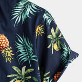 Chemise Hawaïenne en Coton à Manches Courtes avec Imprimé d'Ananas pour Homme