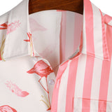 Chemise à Manches Courtes en Coton avec Imprimé Flamant Rose et Rayures pour Homme