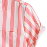 Chemise à Manches Courtes en Coton avec Imprimé Flamant Rose et Rayures pour Homme
