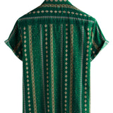 Chemise à Manches Courtes en Coton Vintage des Années 70 avec Imprimé Rayé Vert pour Homme