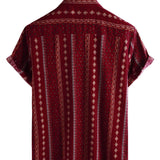 Chemise à Manches Courtes en Coton Vintage des Années 70 avec Imprimé Rayé Rouge pour Homme