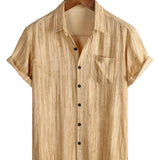 Chemise à Manches Courtes en Coton avec Poche pour Homme à Rayures Noires Respirante