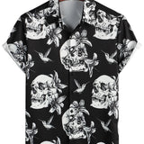 Chemise Hawaïenne en Coton Noir à Manches Courtes pour Homme avec Crâne, Colibri et Style Punk Rock