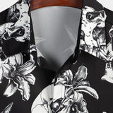 Chemise Hawaïenne en Coton Noir à Manches Courtes pour Homme avec Crâne, Colibri et Style Punk Rock