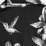 Chemise Hawaïenne en Coton Noir à Manches Courtes pour Homme avec Crâne, Colibri et Style Punk Rock