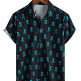 Chemise en Coton d'Été à Manches Courtes pour Homme avec Design de Crâne Punk Rock
