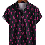 Chemise en Coton d'Été à Manches Courtes pour Homme avec Crâne Rose Punk Rock et Fraîche