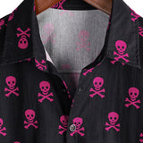 Chemise en Coton d'Été à Manches Courtes pour Homme avec Crâne Rose Punk Rock et Fraîche