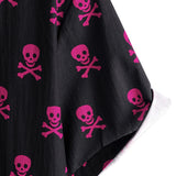 Chemise en Coton d'Été à Manches Courtes pour Homme avec Crâne Rose Punk Rock et Fraîche