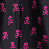 Chemise en Coton d'Été à Manches Courtes pour Homme avec Crâne Rose Punk Rock et Fraîche