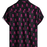 Chemise en Coton d'Été à Manches Courtes pour Homme avec Crâne Rose Punk Rock et Fraîche