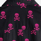 Chemise en Coton d'Été à Manches Courtes pour Homme avec Crâne Rose Punk Rock et Fraîche