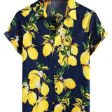 Chemise hawaïenne en coton à manches courtes avec imprimé de citron jaune pour hommes