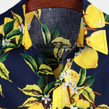 Chemise Hawaïenne en Coton à Manches Courtes avec Imprimé de Citron Tropical Jaune pour Homme