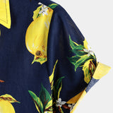 Chemise Hawaïenne en Coton à Manches Courtes avec Imprimé de Citron Tropical Jaune pour Homme