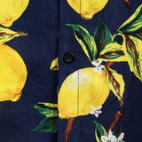 Chemise Hawaïenne en Coton à Manches Courtes avec Imprimé de Citron Tropical Jaune pour Homme