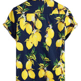 Chemise Hawaïenne en Coton à Manches Courtes avec Imprimé de Citron Tropical Jaune pour Homme