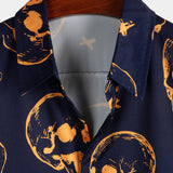 Chemise en Coton Aloha Hawaïenne à Manches Courtes avec Boutons et Imprimé de Crâne Orange pour Homme