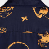Chemise en Coton Aloha Hawaïenne à Manches Courtes avec Boutons et Imprimé de Crâne Orange pour Homme