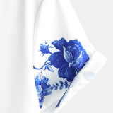 Chemise en Coton d'Été Décontractée à Manches Courtes avec Boutons Hawaïens à Fleurs Bleues pour Homme