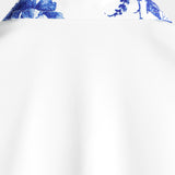 Chemise en Coton d'Été Décontractée à Manches Courtes avec Boutons Hawaïens à Fleurs Bleues pour Homme