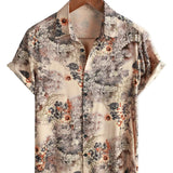 Chemise Casual en Coton Rétro à Boutons avec Imprimé Floral pour Homme