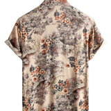 Chemise Casual en Coton Rétro à Boutons avec Imprimé Floral pour Homme