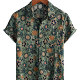 Chemise à Manches Courtes en Coton Vintage Décontractée avec Imprimé Floral pour Homme