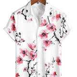 Chemise en Coton d'Été à Manches Courtes avec Imprimé Floral Rose pour Homme