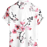 Chemise en Coton d'Été à Manches Courtes avec Imprimé Floral Rose pour Homme