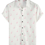 Chemise Casual en Coton Hawaïenne à Manches Courtes avec Boutons de Flamant Tropical pour Homme