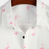 Chemise Casual en Coton Hawaïenne à Manches Courtes avec Boutons de Flamant Tropical pour Homme