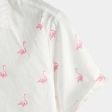 Chemise à Manches Courtes en Coton avec Imprimé Flamant Rose pour Homme