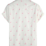 Chemise Casual en Coton Hawaïenne à Manches Courtes avec Boutons de Flamant Tropical pour Homme