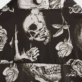 Chemise en Coton à Boutons Cool avec Crâne Rose Floral pour Homme, Punk Rock and Roll