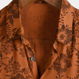 Chemise en Coton pour Homme à Fleurs Marron Vintage d'Été avec Boutons et Manches Courtes Respirantes