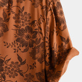 Chemise en Coton pour Homme à Manches Courtes avec Boutons, Imprimé Floral Marron Vintage, Respirante pour les Vacances