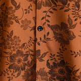 Chemise en Coton pour Homme à Manches Courtes avec Boutons, Imprimé Floral Marron Vintage, Respirante pour les Vacances