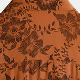 Chemise en Coton pour Homme à Manches Courtes avec Boutons, Imprimé Floral Marron Vintage, Respirante pour les Vacances
