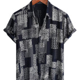 Chemise en Coton pour Homme à Manches Courtes avec Boutons, Imprimé de Patches, Floral, Vintage, Rétro, pour les Vacances