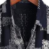 Chemise en Coton pour Homme à Manches Courtes avec Boutons, Imprimé de Patches, Floral, Vintage, Rétro, pour les Vacances