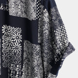 Chemise en Coton pour Homme à Manches Courtes avec Boutons, Imprimé de Patches, Floral, Vintage, Rétro, pour les Vacances